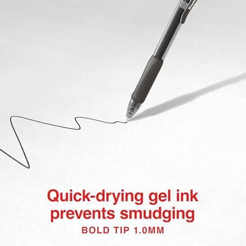 Image of STAPLES Retractable Gel Pens, Bold Point 1.0mm, Black Ink, 12 Pack - ProGel Smooth‑Flow Pens for Notes, Forms & Signatures