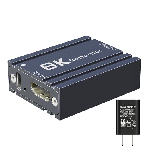 YEUGICEO HDMI 2.1 Repeater,8K@60Hz Active Signal Video Booster Amplifier,Extended up to 52ft, Compatible with Laptop/TV/Projector,Includes Power