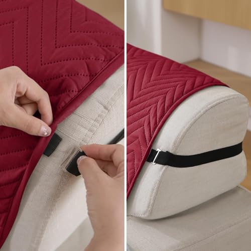 Image of HOKIPO Polyester 3 Seater Quilted Sofa Cover with Pockets, Maroon (NEW-IN-803-MRN)