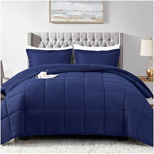 satisomnia Twin Size Comforter Navy Bed Comforter Twin Set Solid Summer Comforter Lightweight All Season Down Alternative Blue Bedding Set with 1 Pillow Sham, Comforters Twin XL Navy only 68"x90"
