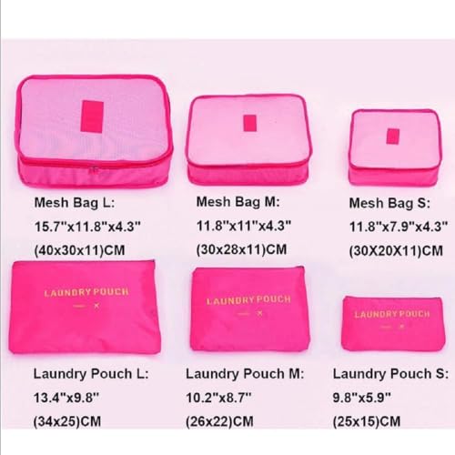 Image of Travel Organizer Pouch Set of 6, Space Saver Packing Cubes for Suitcase, Clothes, Underwear, Socks and Shoes (PINK)