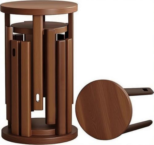 CHSSIH Stackable Stools Set of 4 - Walnut Stacking Stools/Side Ta...