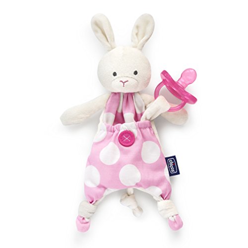 Image of Chicco Pocket Buddies Soft Pacifier Holder-Lovey, Soothing Plush Toy Animal 0m+, Pink Bunny
