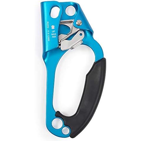 EPIC PEAK Right Hand Ascender - Strong Climbing Equipment with Ergonomic Rubber Handle and Steel Cam - Best Used with 8-12mm Rope - Sport Climber, Arborist, and Mountaineering Safety Tool with Decal Cover