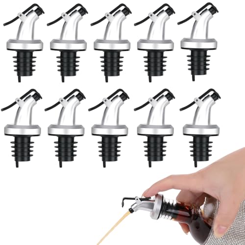 10 Pack Bottle Pourers for Spirits Oil Pourer Spout with Leakproof Design Universal Fit for Olive Oil Wine Vinegar Bottles Silver Speed Pourers 7.6cm x 3.9cm PP Material