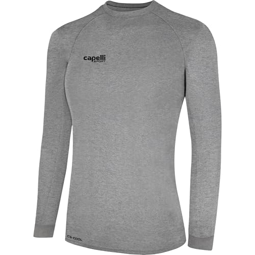 Capelli Sport Women's Standard Workout Top, Long Sleeve Crew Neck Exercise Training Jersey, Light Heather Grey Black