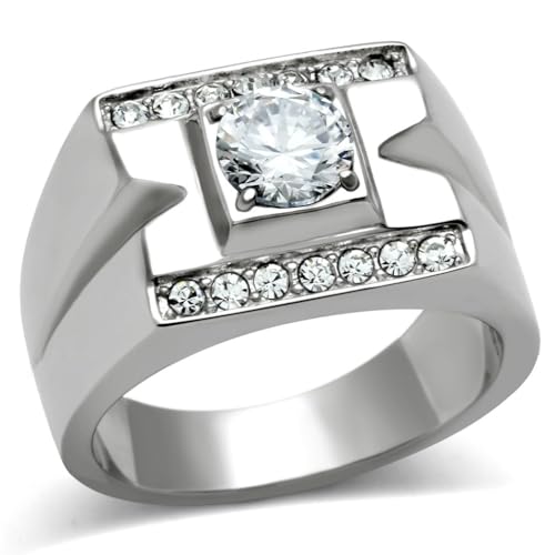 TK316 - High polished (no plating) Stainless Steel Ring with AAA Grade CZ in Clear Size,12