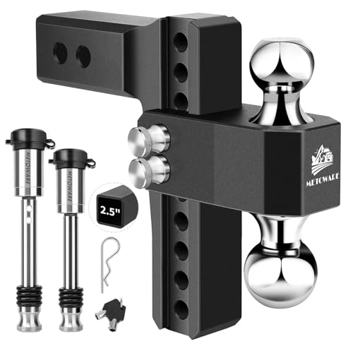 METOWARE Adjustable Trailer Hitch - Aluminum Tow Hitch Fits 2.5-Inch Receiver - Heavy Duty Drop Hitch with 8-Inch Drop/Rise for Truck (18 000 LBS GTW) Double Stainless Steel Locks & Hitch Pin (Black)