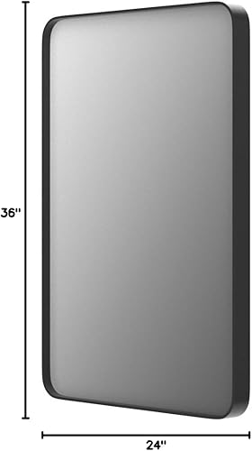 Miniatura 55 de Espejo de baño con marco negro de 20 x 30 pulgadas para pared, espejo de pared con marco de metal mate, espejo rectangular de esquina redondeada