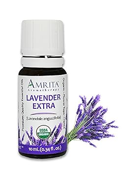 Amrita Aromatherapy Lavender Extra Essential Oil, 100% Pure Undiluted French, Lavandula angustifolia, Therapeutic Grade, Premium Quality Aromatherapy Oil, Tested & Verified, 10ML