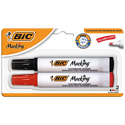 Lista de linea blanca - solo los mejores. 44 BIC, Marking, Marcador de pizarrón, Colores Negro y Rojo, Ancho de línea 3.0 y 5.9mm, White Board Dura Hasta 4 días destapado 2 piezas