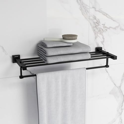 Image of Plantex 304 Grade Stainless Steel 24 inch Towel Rack /Towel Hanger for Bathroom /Towel Rod /Towel Bar /Bathroom Accessories - Splash (Black)