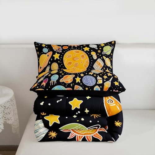 Image of Feelyou Outer Space Comforter Set Queen, Solar System Bedding Set for Kids Planet Solar System Comforter Boys Girls Educational Duvet Set with 2 Pillow Case