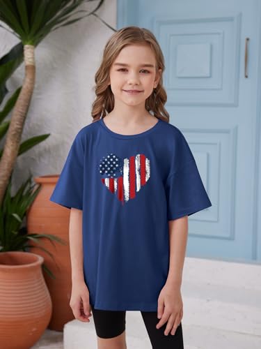 Image of ZDC Girls Short Sleeve T Shirts Kids Summer Oversized Tops Trendy Crewneck Basic Tees 5-14 Years