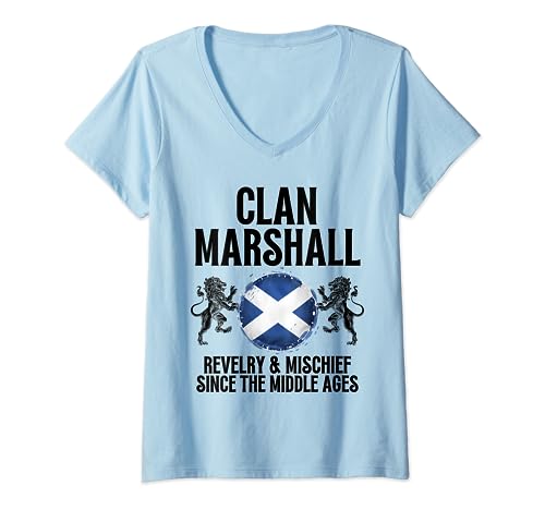 Marshall Clan Scottish Apellido Scotland Heráldica Camiseta Cuello V