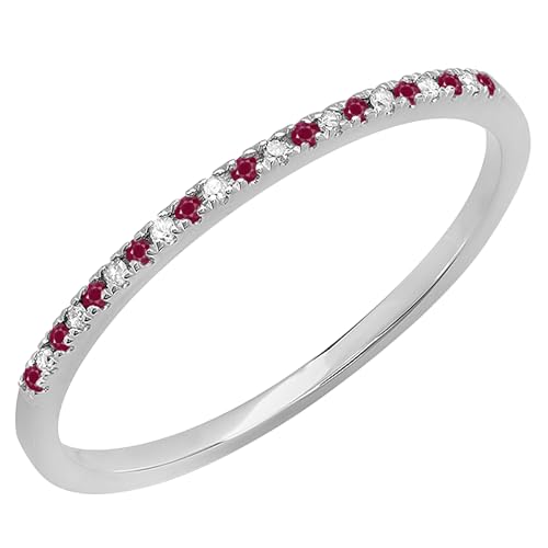 Dazzlingrock Collection 14K Solid Gold Round Ruby & White Diamond Womens Dainty Anniversary Wedding Band Stackable Ring