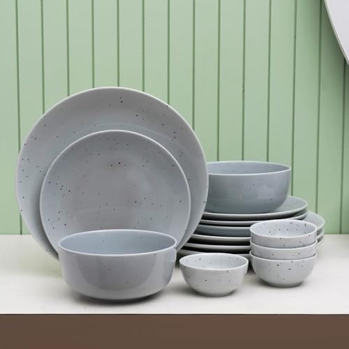 JCPL Fine Porcelain Grains Grey Dinner Set (Set of 14), for Family of 4, Ceramic Crockery Set, Dinner Plates, Kitchen Set for Home, Dining Set for Dinner, Microwave & Dishwasher Safe Plates