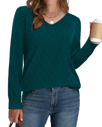 Image of WIHOLL Sweaters for Women V Neck Casual Knit Long Sleeve Tops Lightweight Pullover Clothes Fall Fashion Outfits 2026