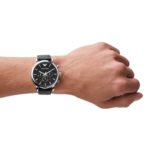Emporio Armani Leather Chronograph Black Dial Men Analog Watch - Ar1828, Black Band - Image 6