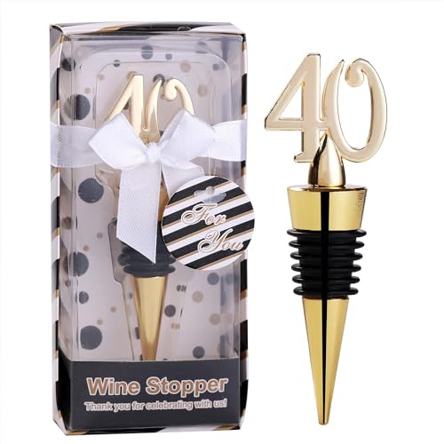 12PCS Gold 40th Wine Stoppers 40 Birthday Decorations Gifts Women 40th Wedding Anniversary Souvenir Bridal Party Favor Gift for Guests(12,40th Stopper)