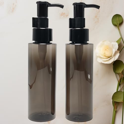 2 frascos de loção recarregável de plástico preto de 100 ml com trava de viagem, recipientes de tama