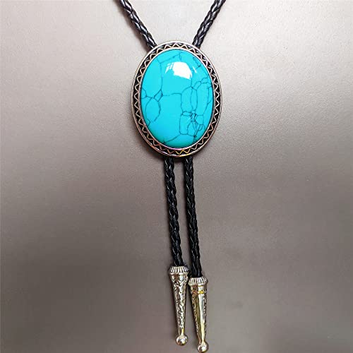Image of Turquoise Agate Granite BOLO Tie for Men Women Leather Wedding Necklace Western Cowboy Necktie