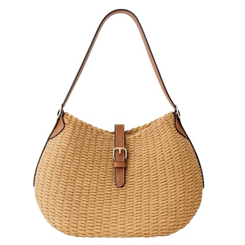 YXILEE Handmade Straw Shoulder Bag for Women,Summer Beach Bag,Adjustable Strap