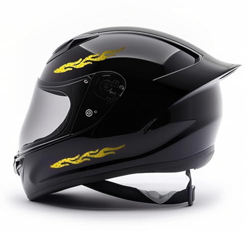 Image of customTAYLOR33 High-Intensity Grade Premium Reflective Tribal Flame Helmet Decals, Motorcycle Safety Sticker Decals (Yellow /Gold)