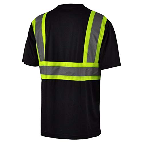 L&M Hi Vis Class 3 T Shirt Reflective Safety Black Short Long Sleeve HIGH Visibility 39 55, Black(short Sleeve), Large