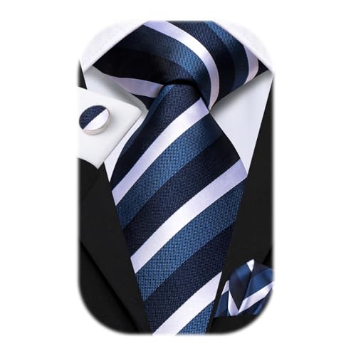 Image of Hi-Tie 70 inches Ties for Men Silk Extra Long Necktie and Pocket Square Cufflinks Set Men Big and Tall Tie Business
