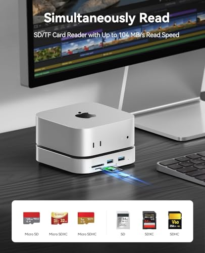 Image of ORICO MiniLink Mac mini M4 Dock & Stand, Hub with 2 x USB 3.0 Ports (5Gbps), 2 x USB 2.0 Ports, SD /TF Card Readers (3.0), 3.5mm Headphone & Microphone Jacks, Compatible with Mac mini M4 /M4 Pro (M48P)