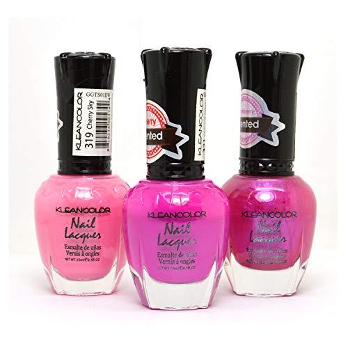 3 Kleancolor Nail Scented Nail Polish Rose Cherry Pink Fragrance Lacquer + FREE EARRING
