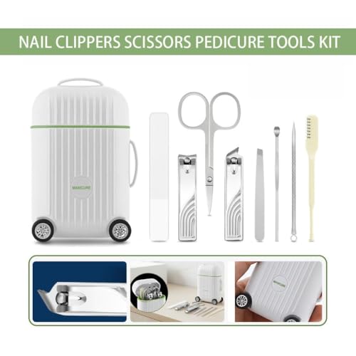 Image of 8-in-1 Manicure Kit - Stainless Steel Nail Clipper Set for Men & Women (Mini Suitcase White)