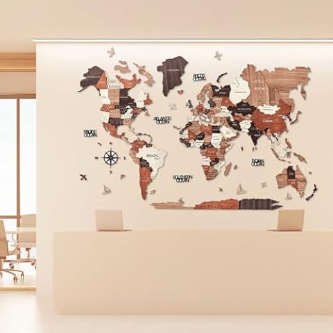 EVWED 3D Wooden World Map Cover