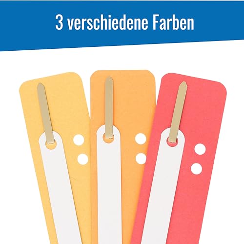 75 Heftstreifen - Pappe, Recycling-Karton, 3 Bündel á 25 Stück - MADE IN GERMANY, Blauer Engel zertifiziert (gelb, orange, rot)