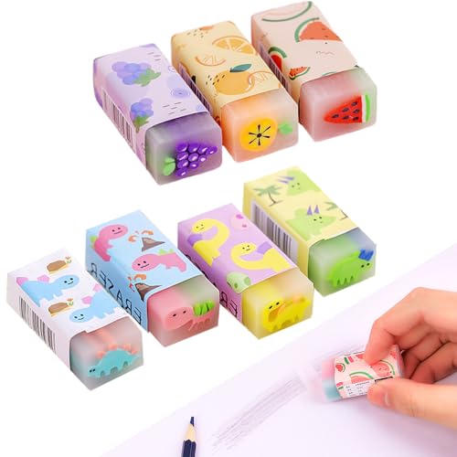 FANGCUU 消しゴム 7個セット 可愛い 鉛筆消しゴムセット 学生用 文具 ステーショナリー 水晶風 かわいい ストロベリー スイカ 恐竜 学校 オフィス 勉強 景品 プレゼント 卒園 卒業 粗品
