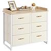SONGMICS Dresser for Bedroom with 6 Drawers Chest of Drawers with Water Resistant Changing Table Storage Organizer Cabinet for Kids Room Nursery Living Room Hallway Beige UGKR101K01