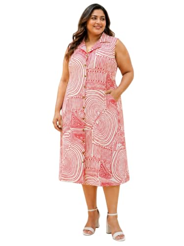 Image of Indietoga Women Plus Size Printed Cotton Midi A-line Dress (XL to 7XL)