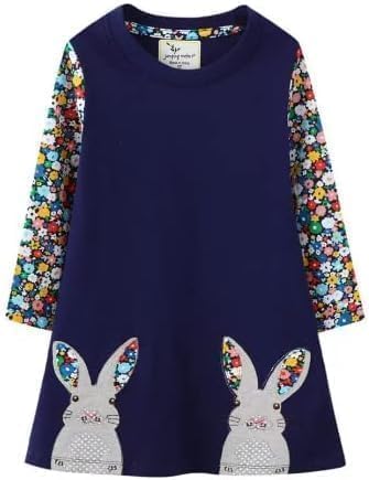 Girls Cotton Dress - Kitties, Rabbits, Hearts, and Love - Perfect for Autumn and Winter