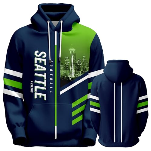 SEAGGS Mens American Football Hoodies City Night Skyline Team Fans Sweatshirt Sports Football Gifts Soft Pullover Game Day Apparel XL