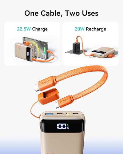 Image of INIU Smallest 20000mAh Power Bank, 22.5W PD Fast Charging Portable Charger with USB-C Cable, Flight-Safe Battery Pack for Travel & Women Daily Commute & Gift for iPhone Samsung iPad, mini Size, Beige
