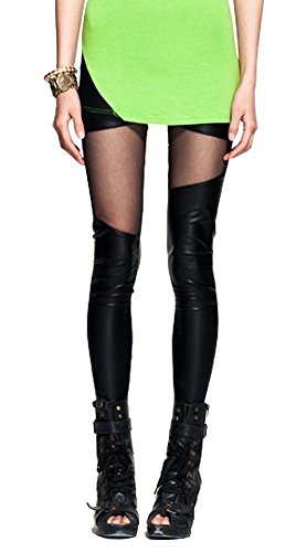 Grazing® Women Faux Leather Splice Skinny Stretch Leggings,Black