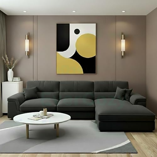 Image of Italino 4 Seater Luxurious L Shape Fabric Sofa Set (Right Side Lounger, Dark Grey) | 3 to 4 Person Wooden Corner Sofa Couch for Living Room Bedroom Home Hall Furniture