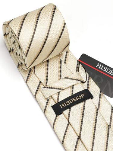Image of HISDERN Mens Striped Ties Classic Silk Woven Tie and Pocket Square Set Formal Business Necktie Handkerchief for Wedding
