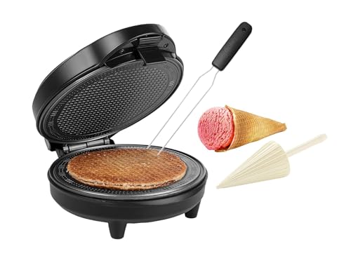 Gaufrier pour écureuils avec moule à cornes et fourchette à gaufres pour retirer facilement les cornets de glace, Ø 20 cm, 700 W