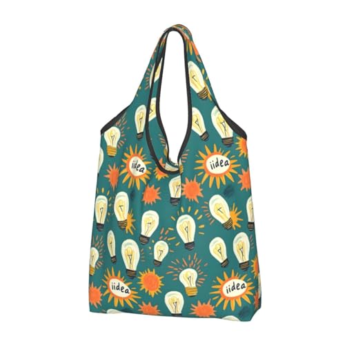 Nevjipu Bolsa grande para mujer, diseño de bombilla solar, ligera, reutilizable, plegable, cómodas bolsas de compras para comestibles, bolsa de tela, trabajo, viajes, playa con asas