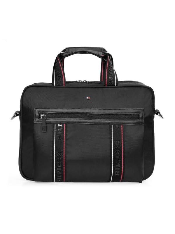 Image of Tommy Hilfiger Professional Business Case Koniag - Black | Backpack for School, College and Work | Water-Resistant | Fits 14-inch Laptop, with Trolley Sleeve & 1-Year Warranty