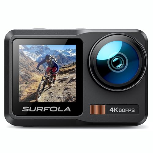 Surfola Action Cam 4K 60FPS, kamera podwodna SF630 40M Bare Metal wodoodporna 10M, WiFi, EIS na kask, kamera z podwójnym ekranem i zewnętrznym mikrofonem, 2 baterie 1350mAh i ładowarka
