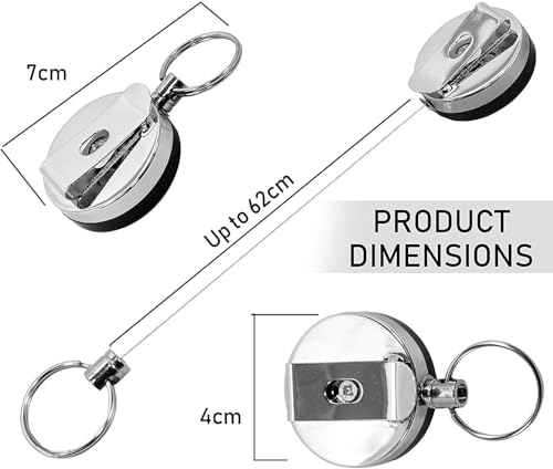 Image of AccuPrints 2 Pc Retractable Id Card Holder, Keychain Badge Holder, Zinc Alloy Metal Carabiner Keychain 26.7 inches Retractable Steel Wire Reel Design Utility Keyring for Keys, Badge, Cards