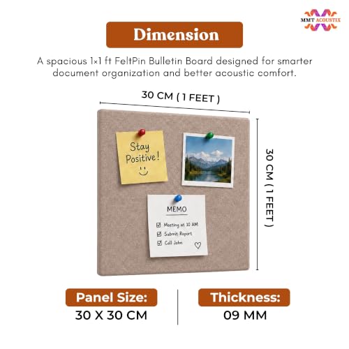Image of MMT Acoustix 8Pcs Felt Bulletin Board, 30x30cm Self-Adhesive | Office, Study Room, Walls Felt Message Board for Notes, Photos, Schedules Arabian Sand
